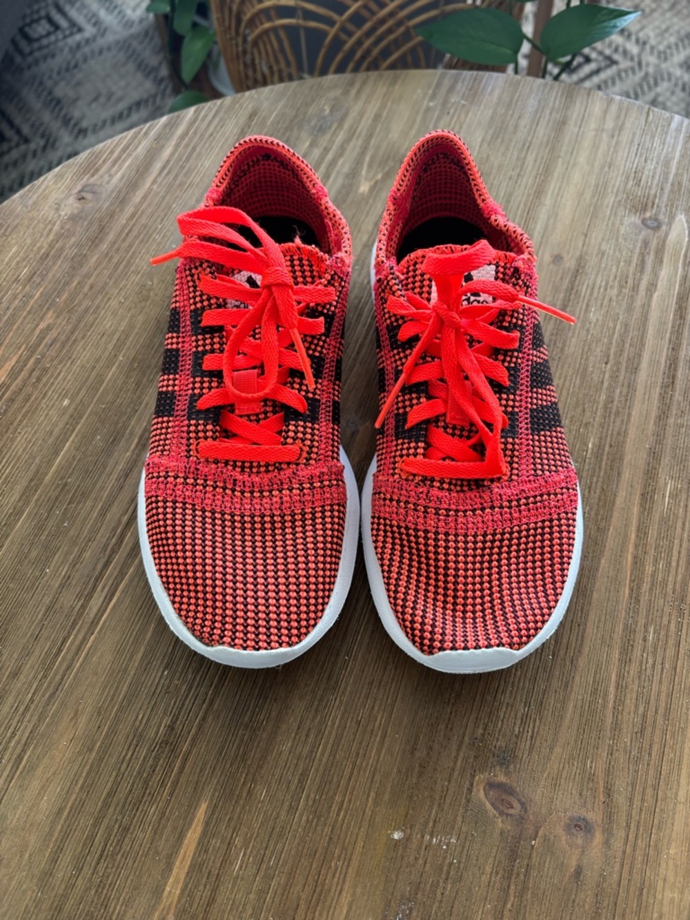 Adidas Element Refine Kids Red and Black Knit Lace-Up Sneakers